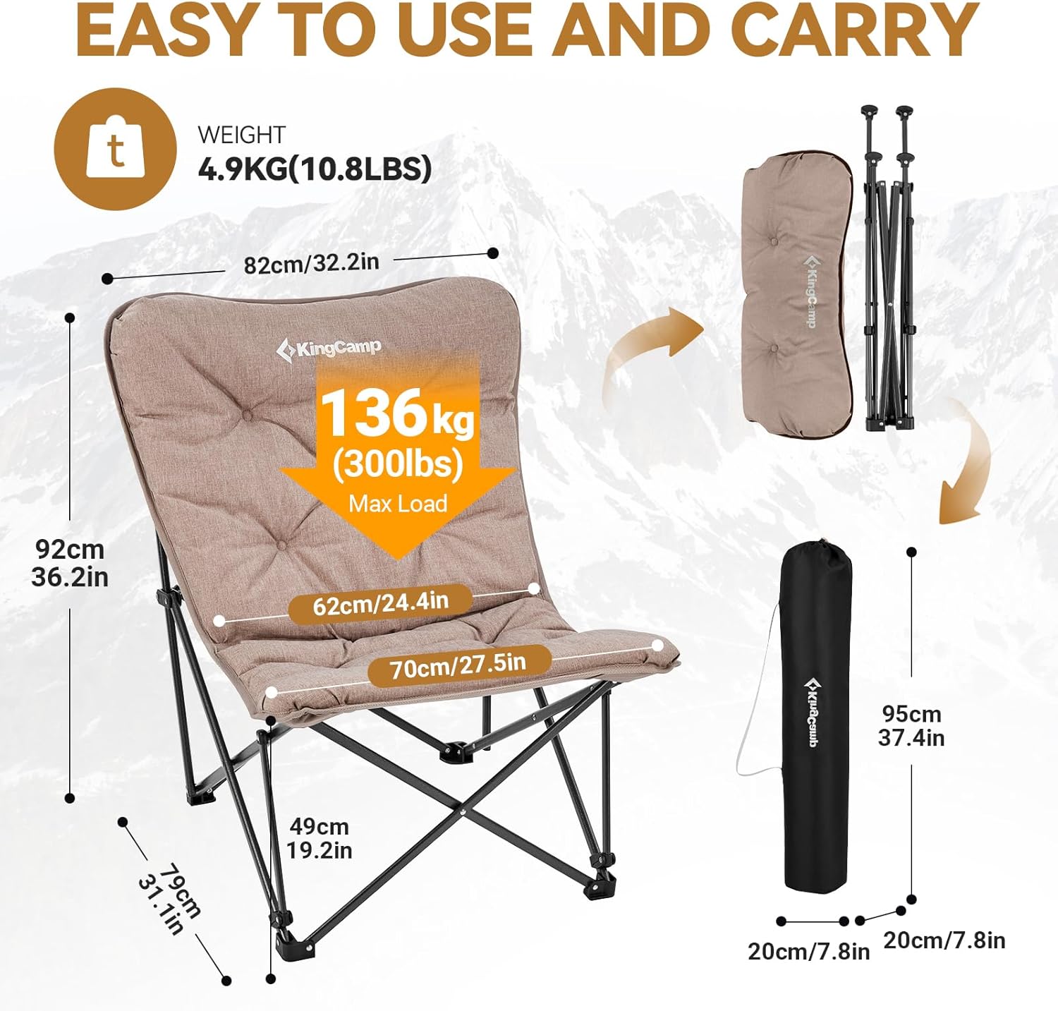 KingCamp Butterfly Chair Oversized XL Camping Chairs for Adults Padded Folding Comfy Camp Chairs 300lbs Heavy Duty with High Back for Bedroom Living Room Dorm Rooms Outdoor Patio Lawn - Image 2