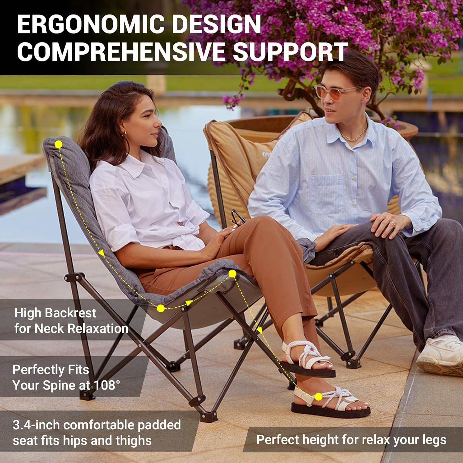 KingCamp Butterfly Chair Oversized XL Camping Chairs for Adults Padded Folding Comfy Camp Chairs 300lbs Heavy Duty with High Back for Bedroom Living Room Dorm Rooms Outdoor Patio Lawn - Image 8