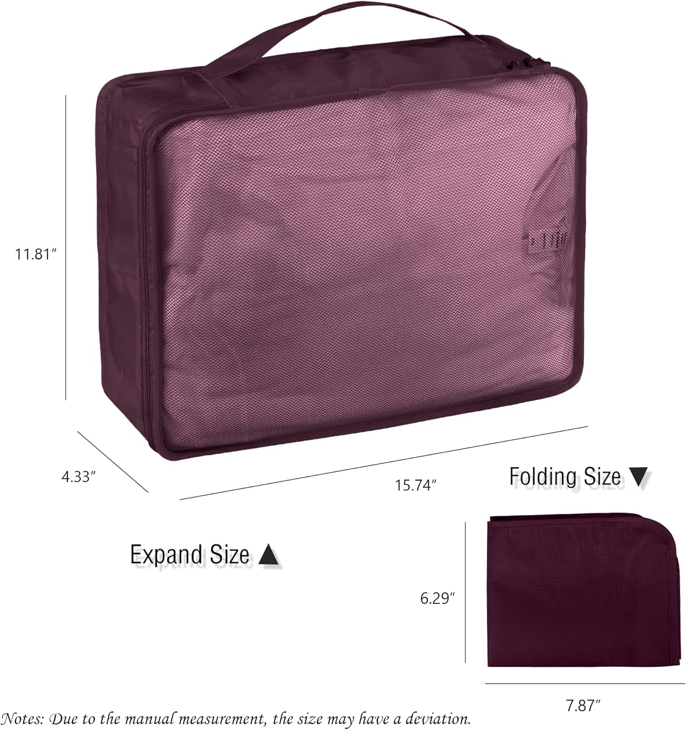 Ebbniur Packing Cubes Set, 2 Pcs Packing Organizers Set for Suitcases (Burgundy) - Image 3