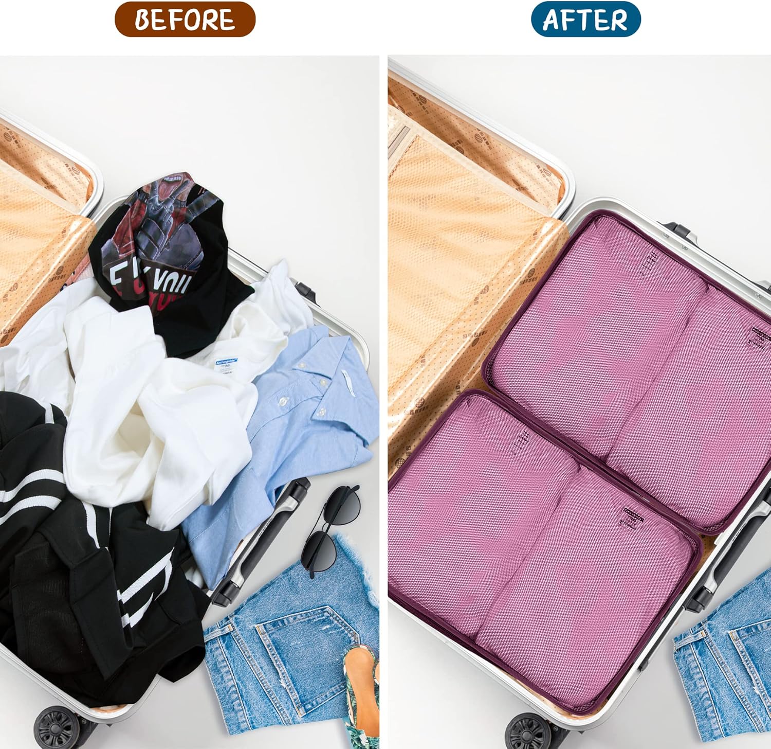 Ebbniur Packing Cubes Set, 2 Pcs Packing Organizers Set for Suitcases (Burgundy) - Image 5