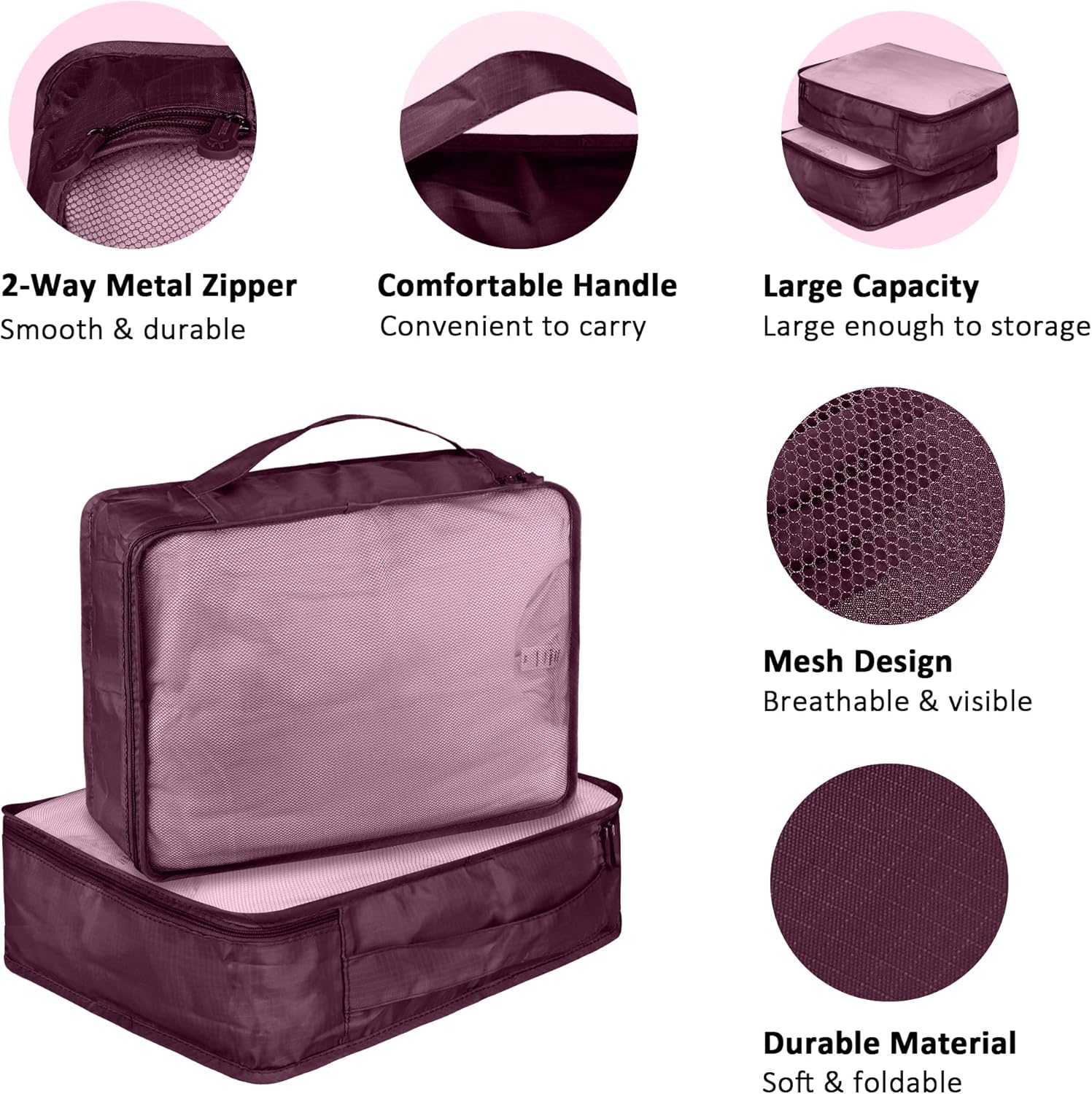 Ebbniur Packing Cubes Set, 2 Pcs Packing Organizers Set for Suitcases (Burgundy) - Image 6