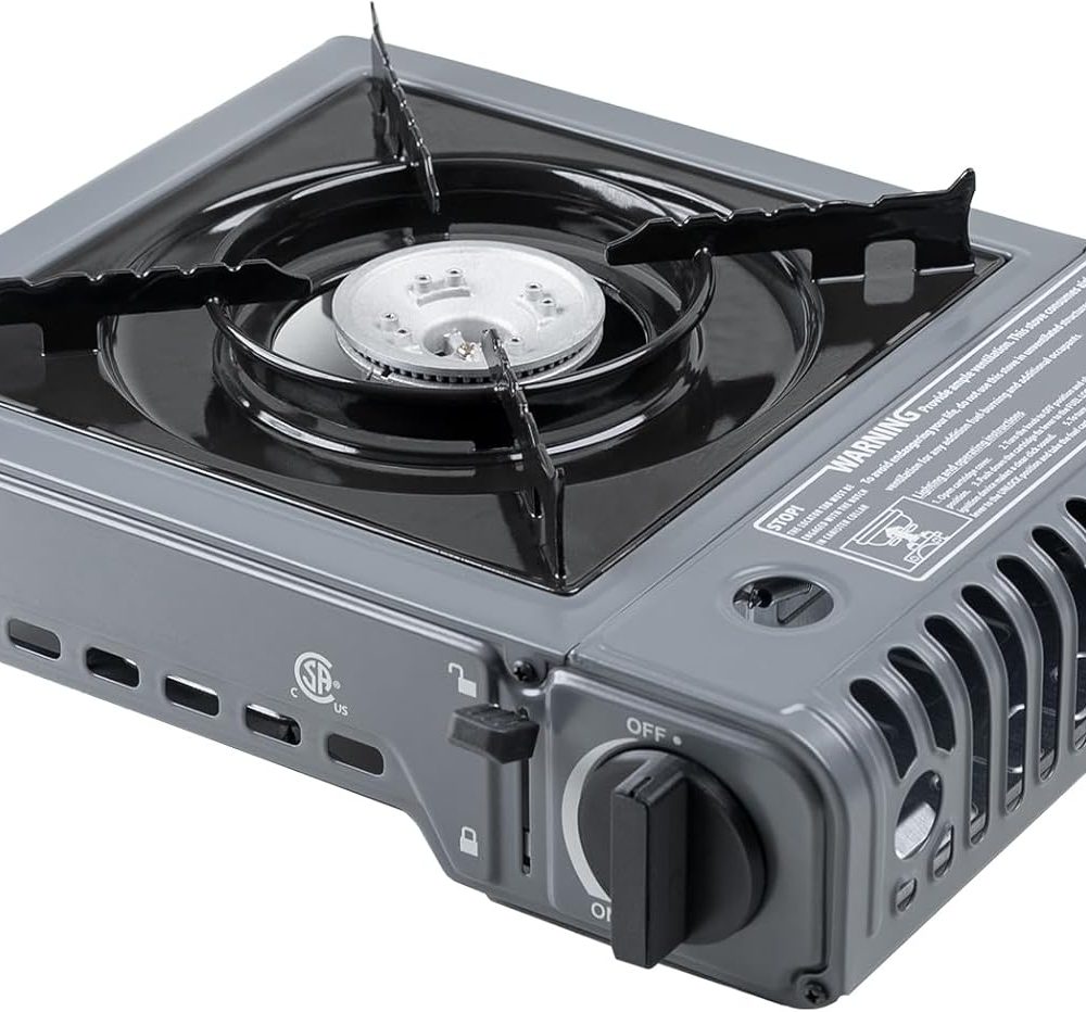 The First Penguin Portable Camping Stove - with Carrying Case 10,000 BTU Great for Emergency Preparedness Kit, High Power Butane Stove, Perfect for Camping, Hiking and Emergency-Grey