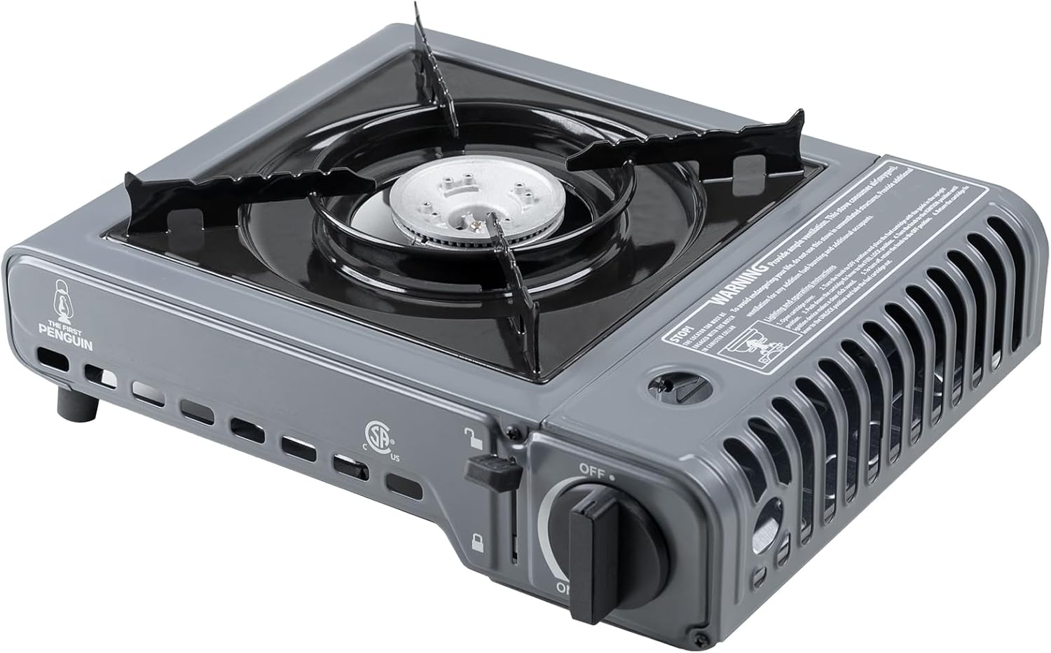 The First Penguin Portable Camping Stove - with Carrying Case 10,000 BTU Great for Emergency Preparedness Kit, High Power Butane Stove, Perfect for Camping, Hiking and Emergency-Grey