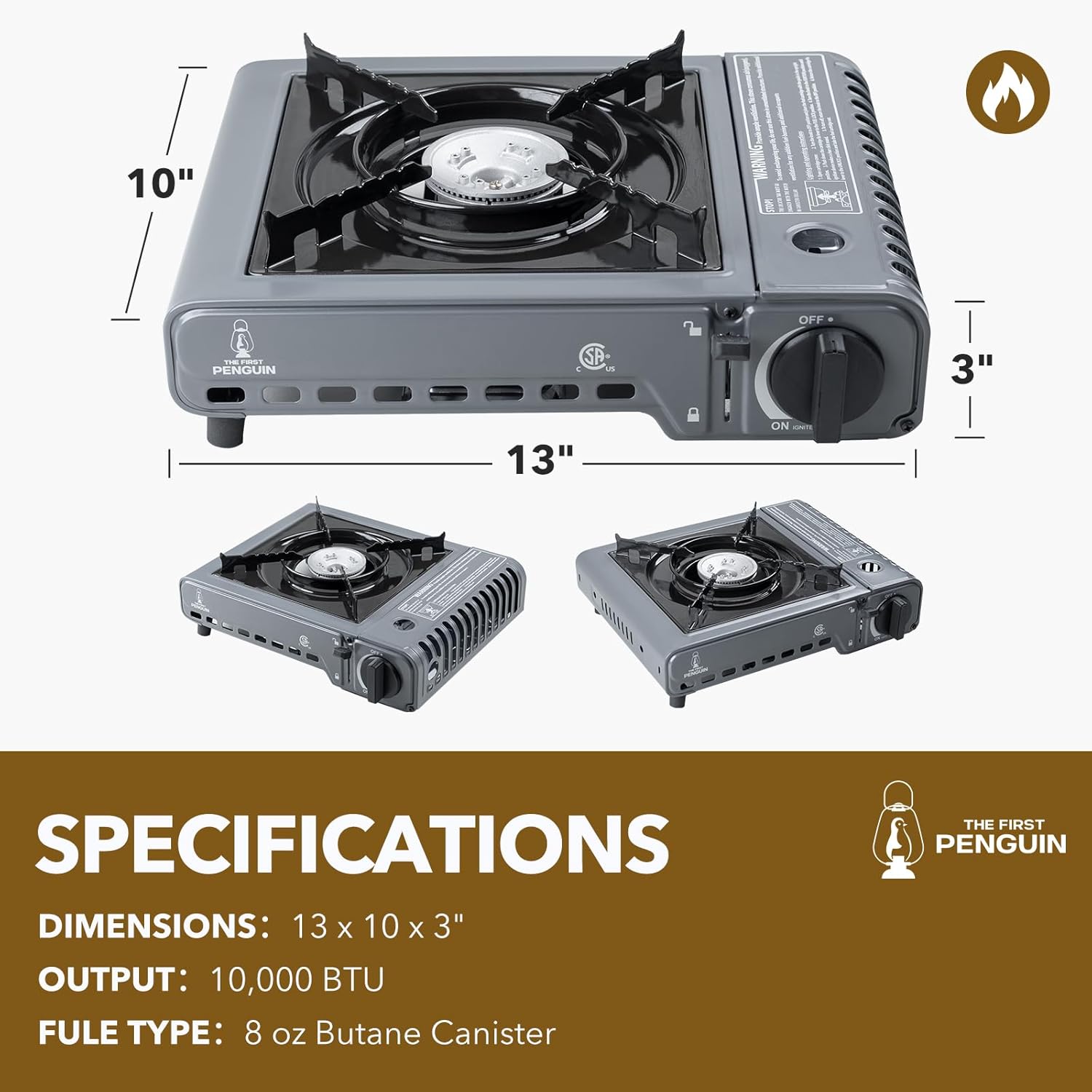 The First Penguin Portable Camping Stove - with Carrying Case 10,000 BTU Great for Emergency Preparedness Kit, High Power Butane Stove, Perfect for Camping, Hiking and Emergency-Grey - Image 2