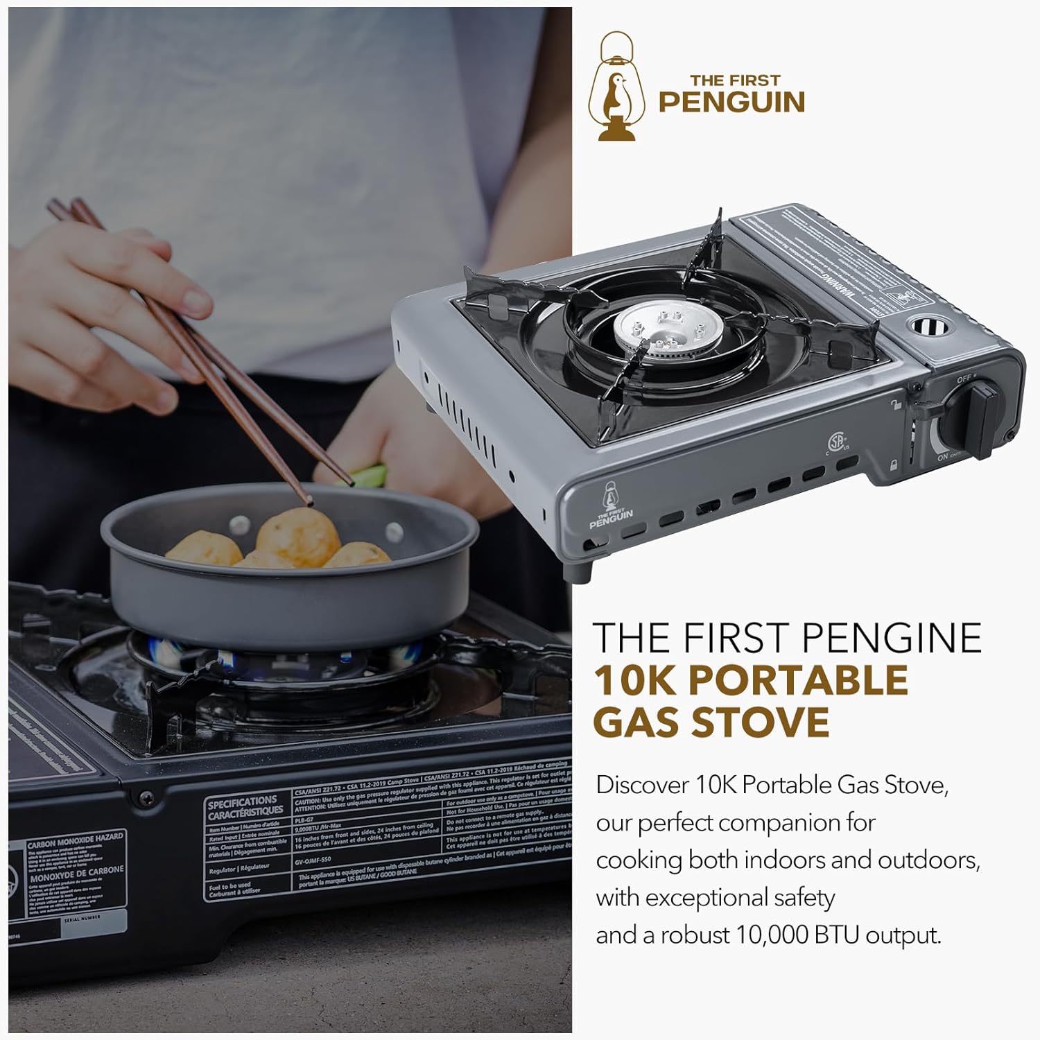 The First Penguin Portable Camping Stove - with Carrying Case 10,000 BTU Great for Emergency Preparedness Kit, High Power Butane Stove, Perfect for Camping, Hiking and Emergency-Grey - Image 3